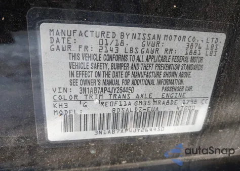 2018 Nissan Sentra Sv from USA, damaged, VIN 3N1AB7AP4JY264450